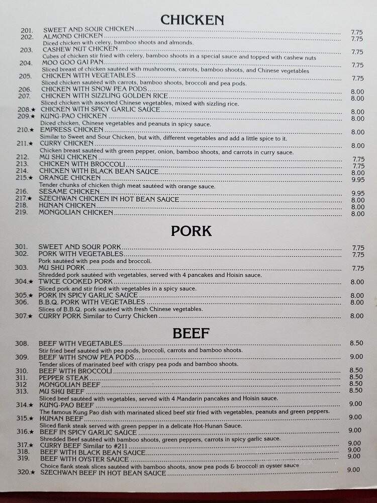 Lee's Hunan Chinese Restaurant - St Joseph, MI menu_pic