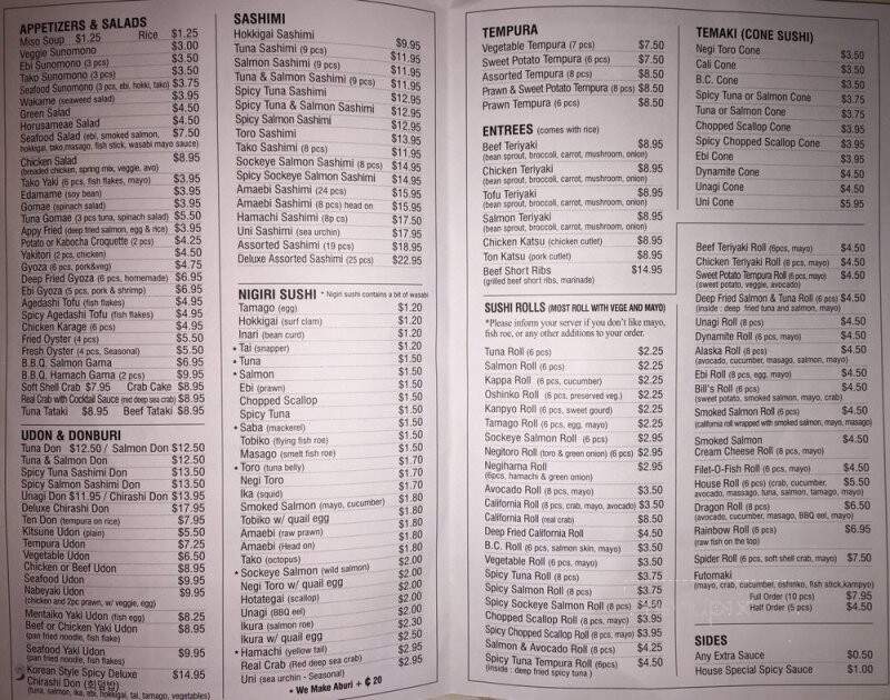 Sushi Town - Burnaby, BC menu_pic