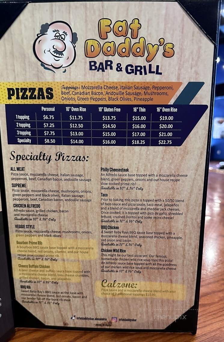 Fat Daddy's Bar & Grill - Alexandria, MN menu_pic