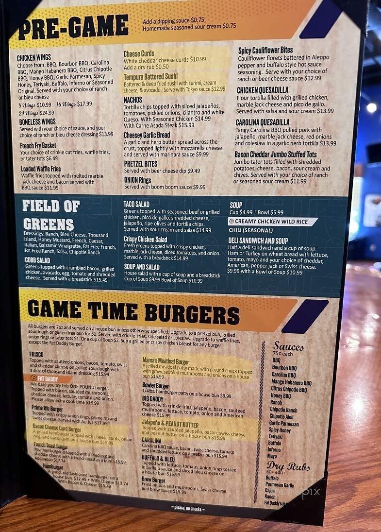 Fat Daddy's Bar & Grill - Alexandria, MN menu_pic