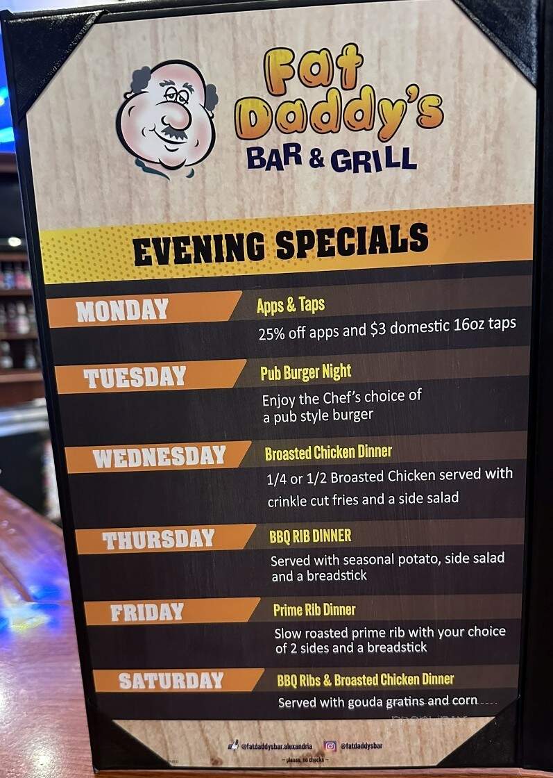 Fat Daddy's Bar & Grill - Alexandria, MN menu_pic