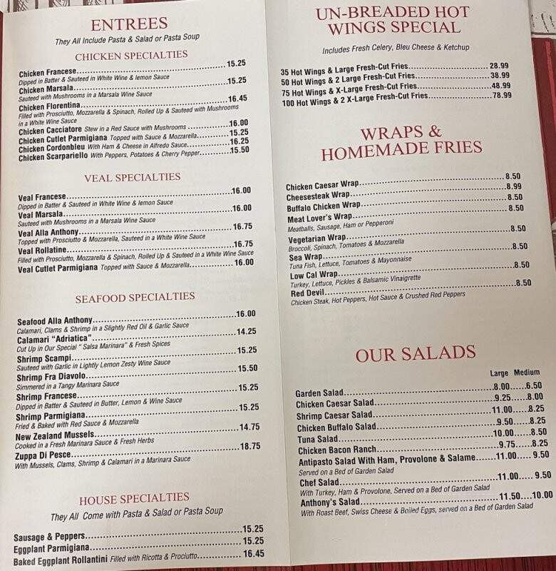 Anthony's Italian Restaurant - New Egypt, NJ menu_pic