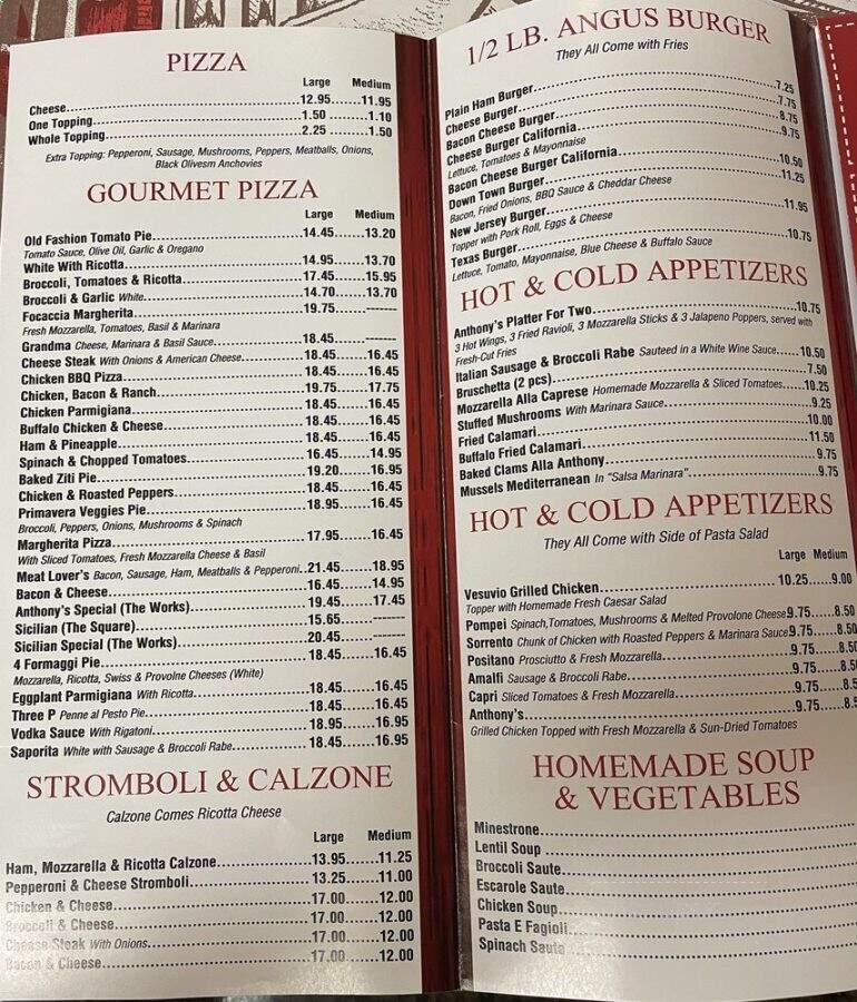 Anthony's Italian Restaurant - New Egypt, NJ menu_pic