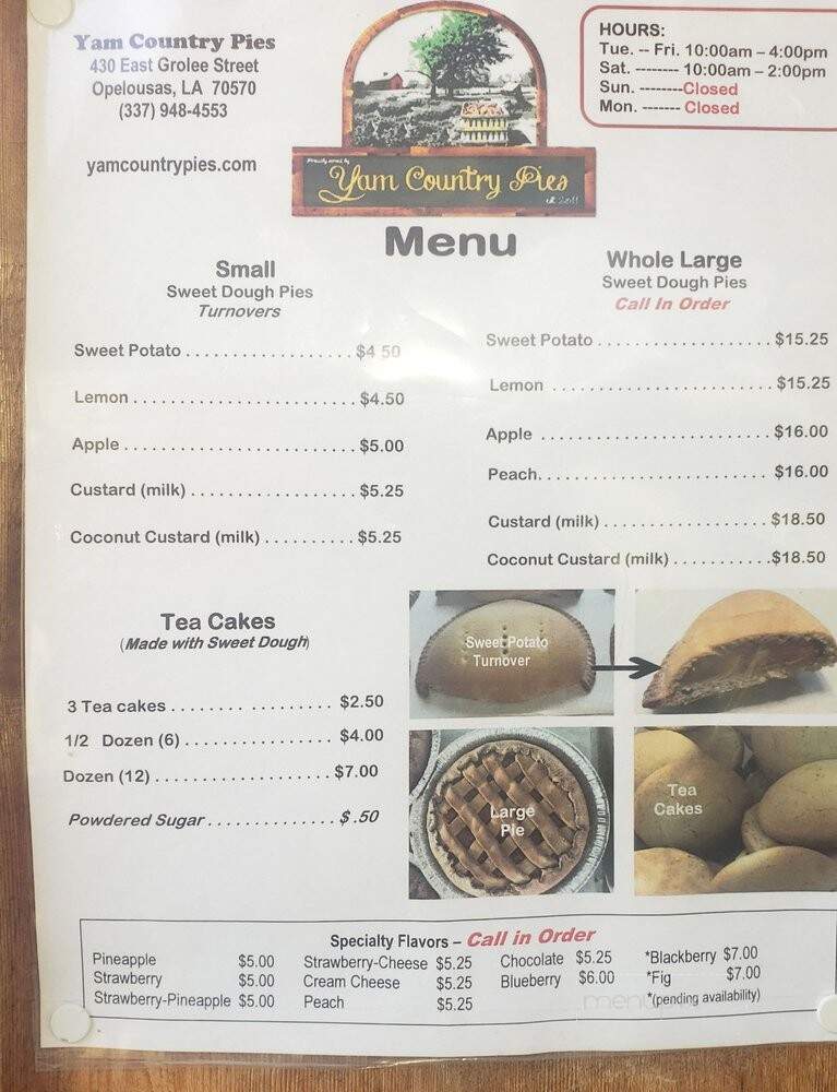 Yam Country Pies - Opelousas, LA menu_pic