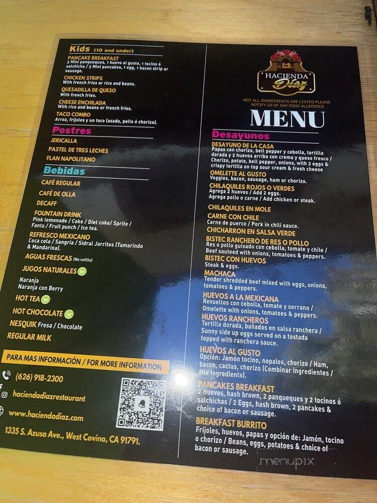 Hacienda Diaz - West Covina, CA menu_pic