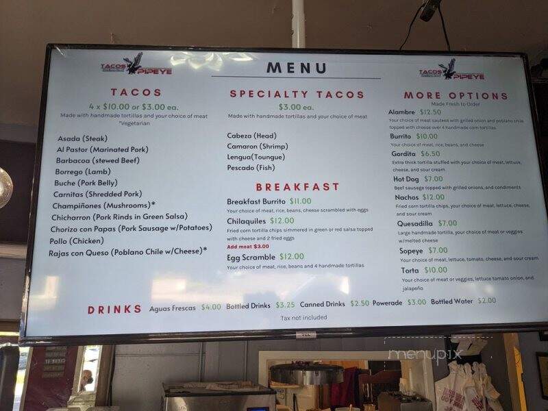 Tacos Pipeye - Santa Barbara, CA menu_pic