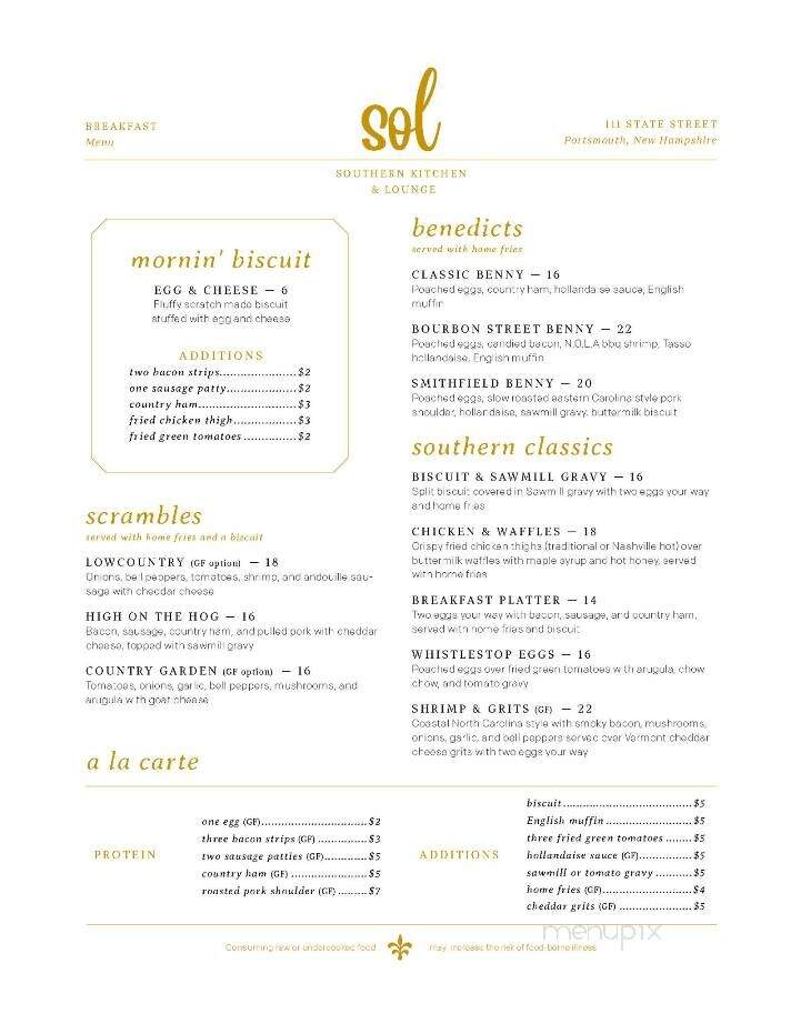 Sol Southern Kitchen and Lounge - Portsmouth, NH menu_pic