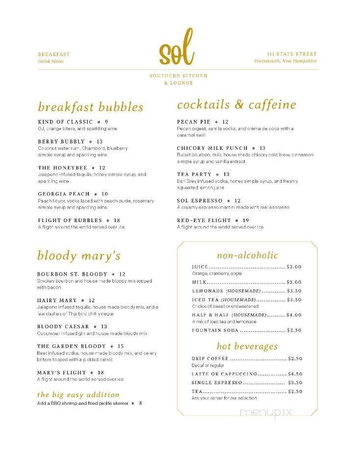 Sol Southern Kitchen and Lounge - Portsmouth, NH menu_pic