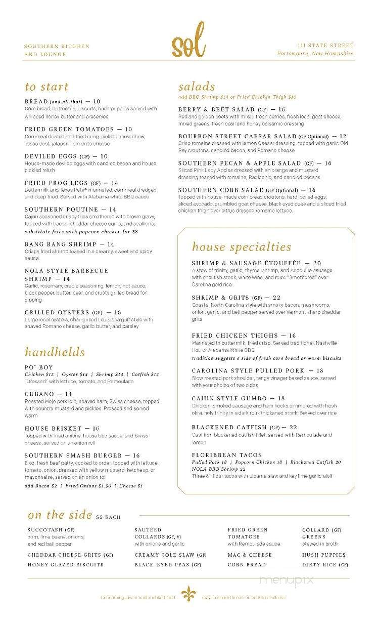 Sol Southern Kitchen and Lounge - Portsmouth, NH menu_pic