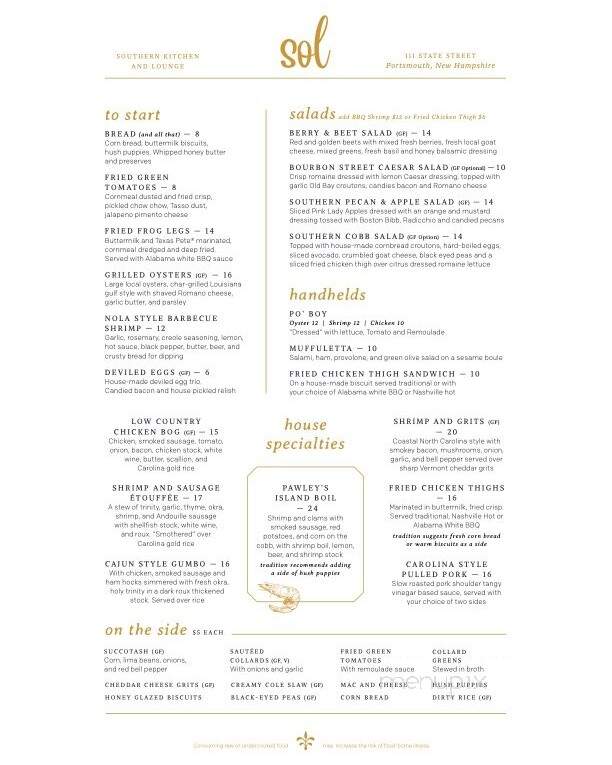 Sol Southern Kitchen and Lounge - Portsmouth, NH menu_pic