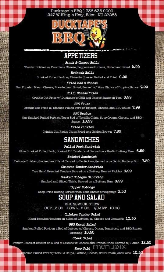 Ducktape's BBQ - Eden, NC menu_pic