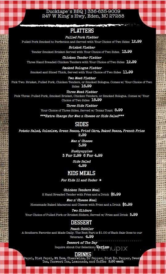 Ducktape's BBQ - Eden, NC menu_pic