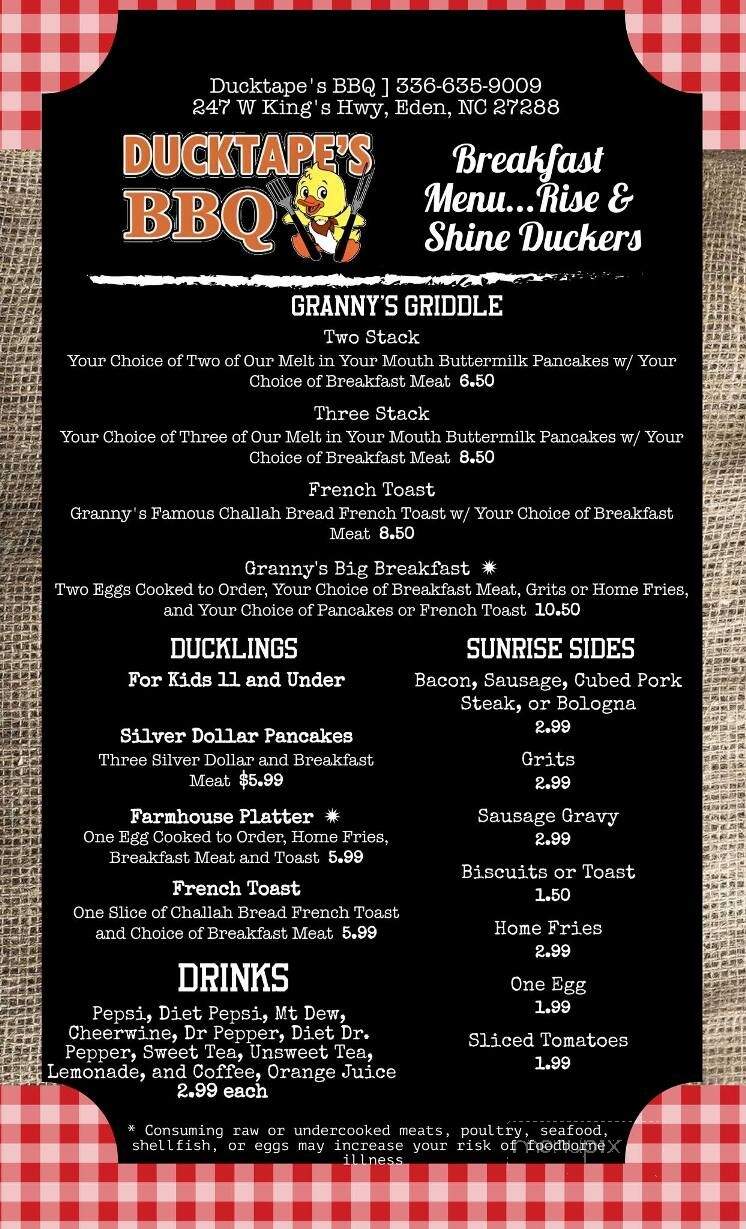 Ducktape's BBQ - Eden, NC menu_pic