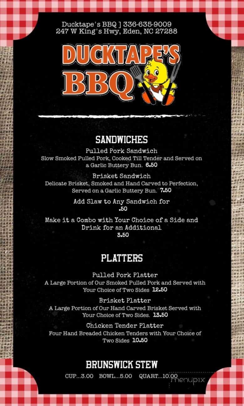 Ducktape's BBQ - Eden, NC menu_pic