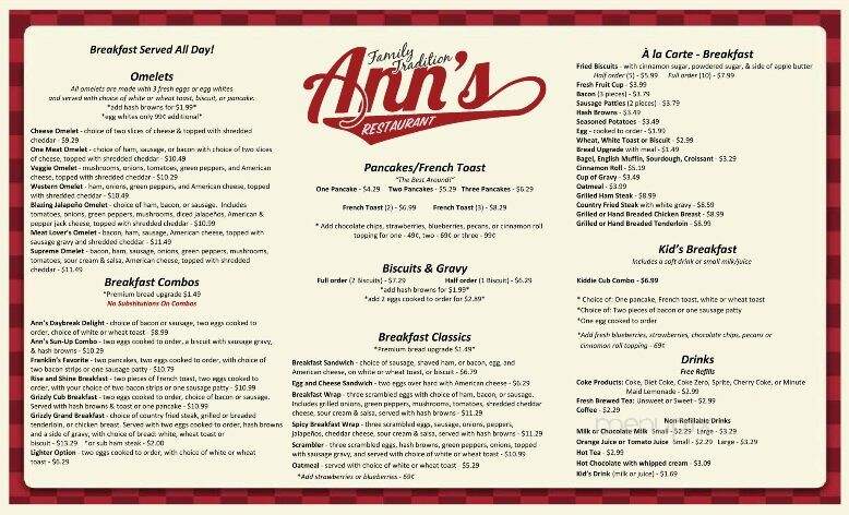 Ann's Restaurant - Franklin, IN menu_pic