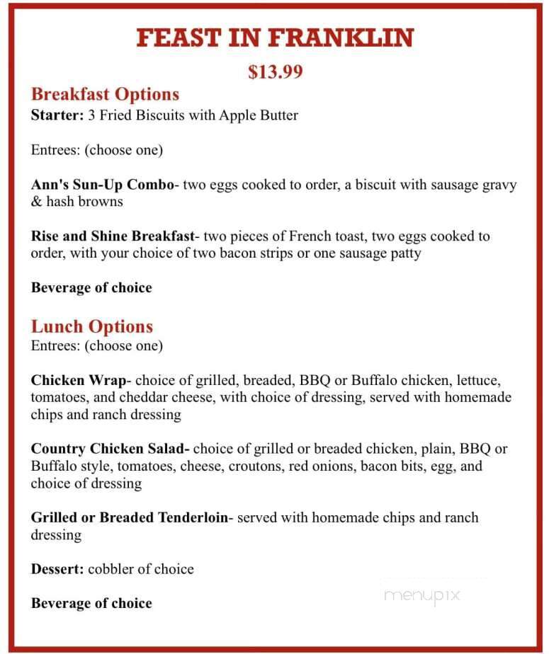 Ann's Restaurant - Franklin, IN menu_pic