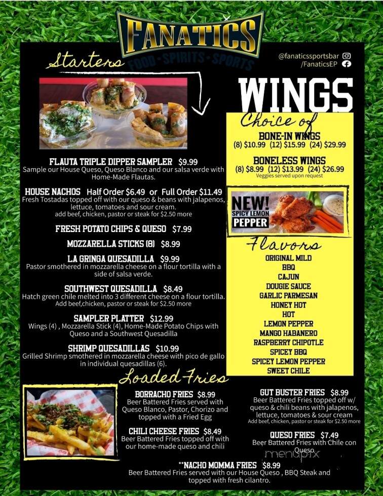 Fanatics Sports Bar And Grill - El Paso, TX menu_pic
