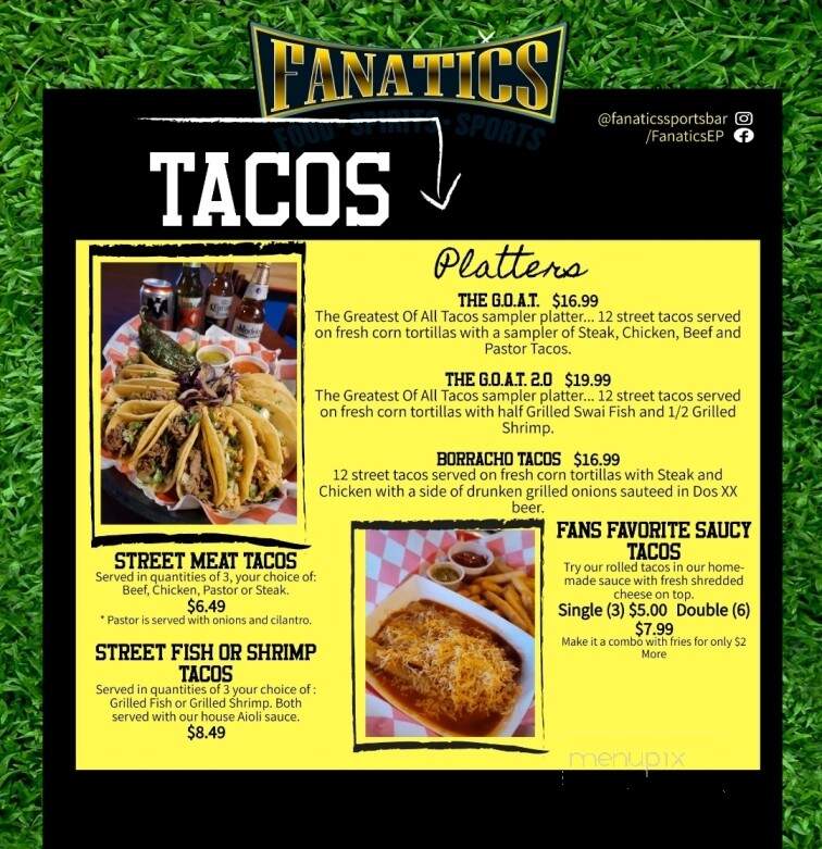 Fanatics Sports Bar And Grill - El Paso, TX menu_pic