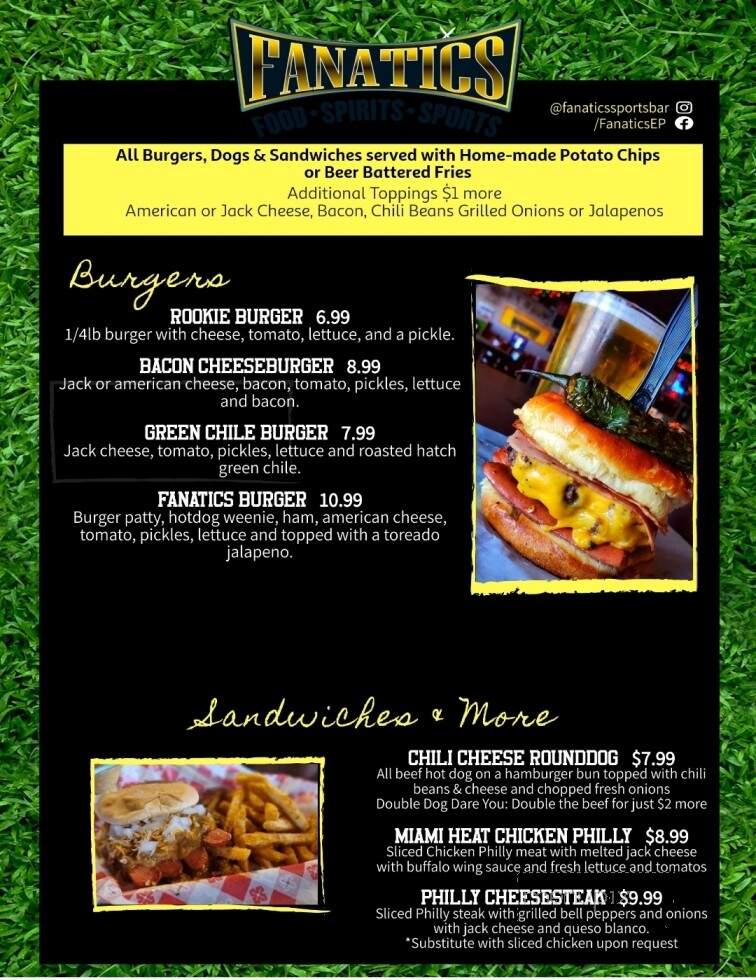 Fanatics Sports Bar And Grill - El Paso, TX menu_pic