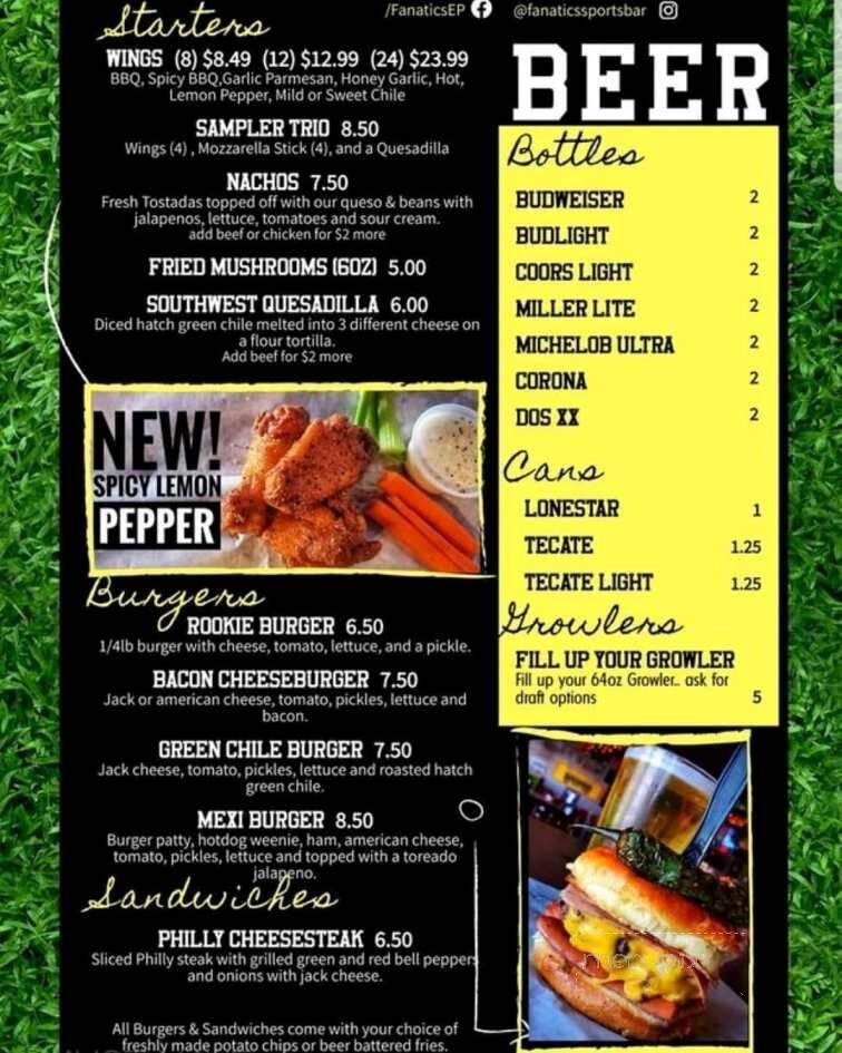 Fanatics Sports Bar And Grill - El Paso, TX menu_pic