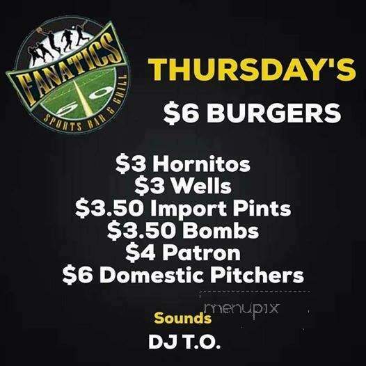 Fanatics Sports Bar And Grill - El Paso, TX menu_pic