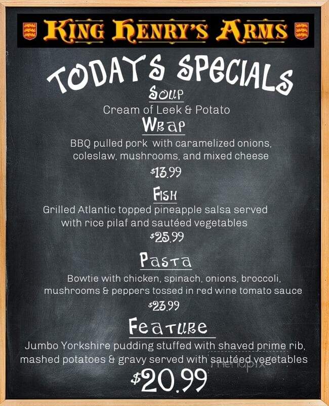 king Henry's Arms - Richmond Hill, ON menu_pic