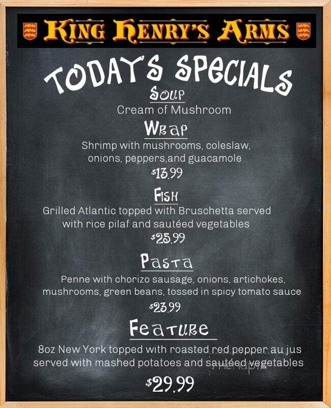 king Henry's Arms - Richmond Hill, ON menu_pic