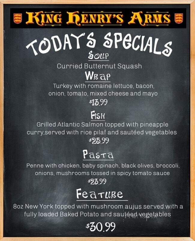 king Henry's Arms - Richmond Hill, ON menu_pic