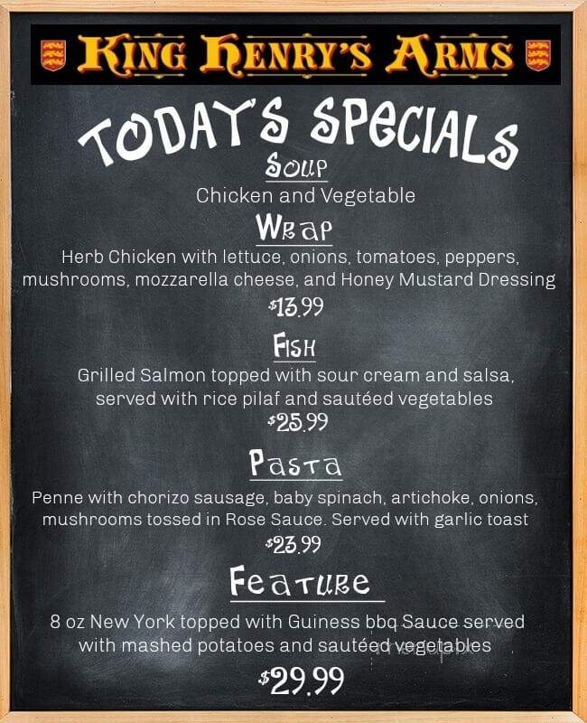 king Henry's Arms - Richmond Hill, ON menu_pic