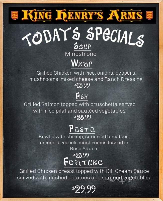 king Henry's Arms - Richmond Hill, ON menu_pic