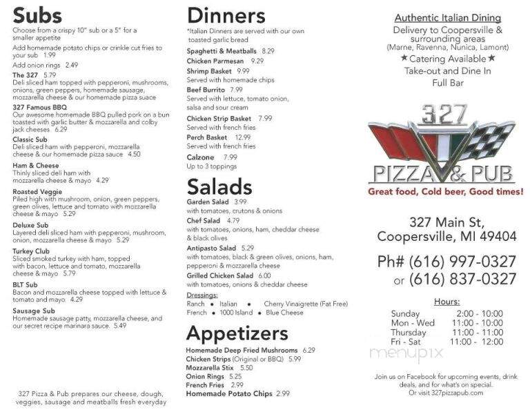 327 Pizza and Pub - Coopersville, MI menu_pic
