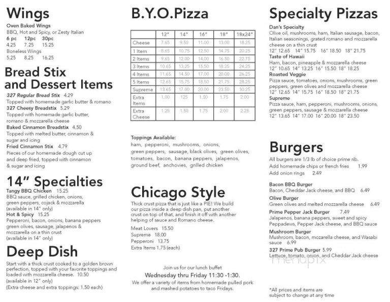 327 Pizza and Pub - Coopersville, MI menu_pic