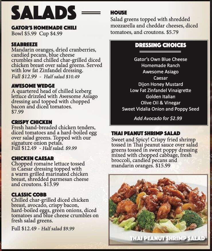 Gator's Dockside - St Johns, FL menu_pic