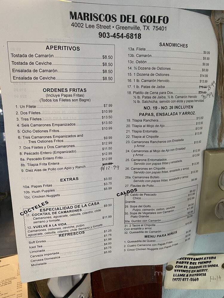 Mariscos Del Golfo - Greenville, TX menu_pic