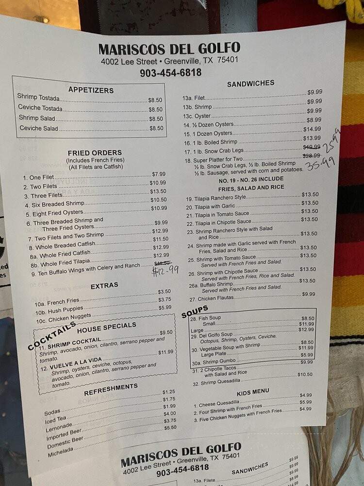 Mariscos Del Golfo - Greenville, TX menu_pic