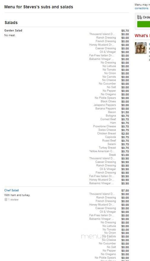 Steves's Subs and Salads - Jacksonville, NC menu_pic
