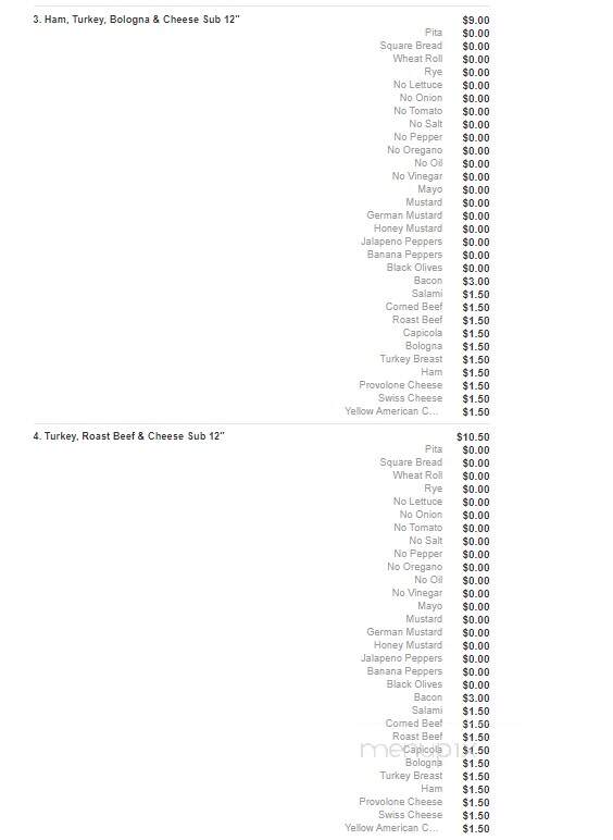 Steves's Subs and Salads - Jacksonville, NC menu_pic