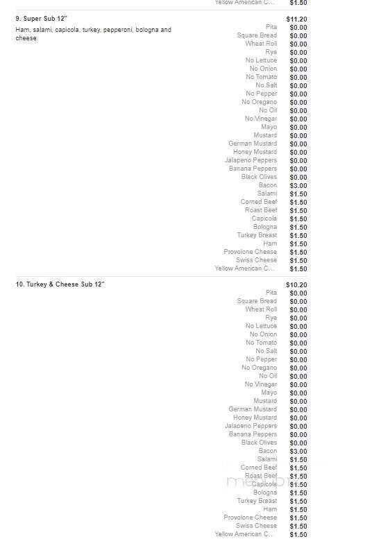 Steves's Subs and Salads - Jacksonville, NC menu_pic