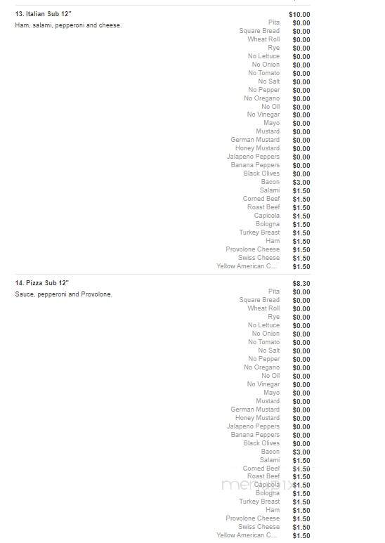 Steves's Subs and Salads - Jacksonville, NC menu_pic