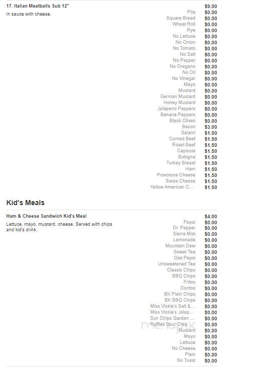 Steves's Subs and Salads - Jacksonville, NC menu_pic