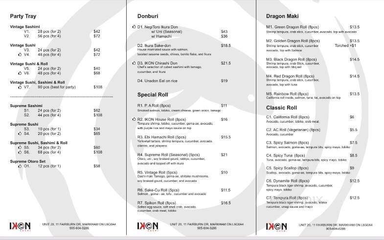 IKON Sushi Bar & Lounge - Markham, ON menu_pic