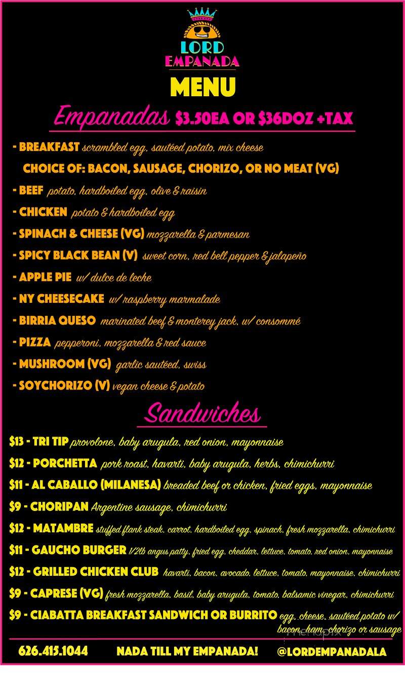 Lord Empanada - Monrovia, CA menu_pic