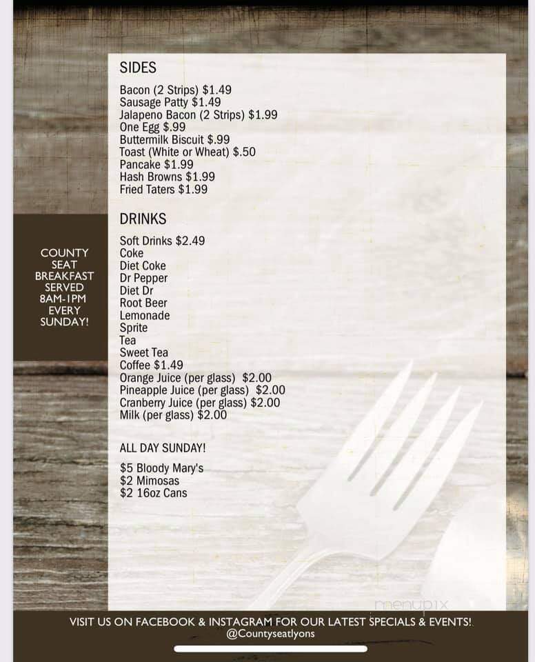 County Seat Bar & Grill - Lyons, KS menu_pic