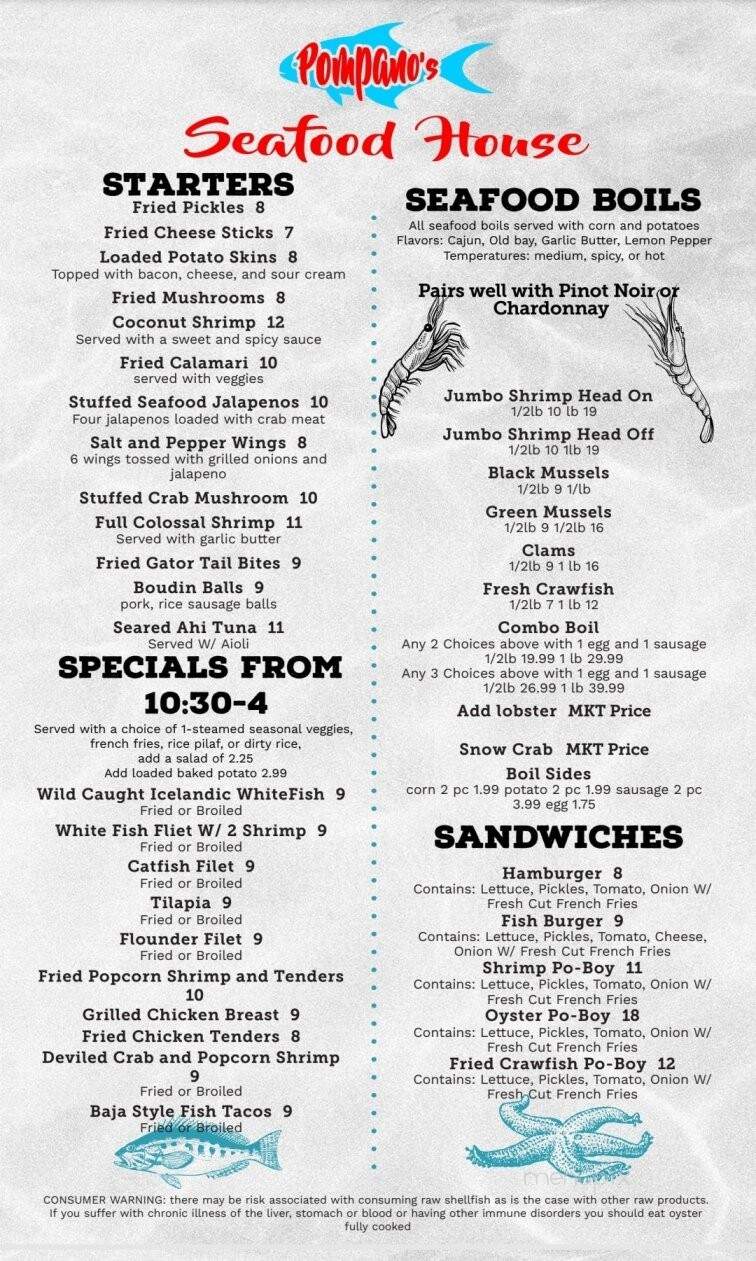 Pompano's Seafood House - Corpus Christi, TX menu_pic