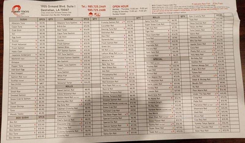 Yummy Tokyo Sushi - Destrehan, LA menu_pic