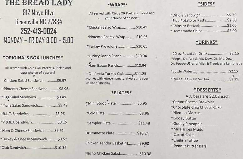 Bread Lady - Greenville, NC menu_pic