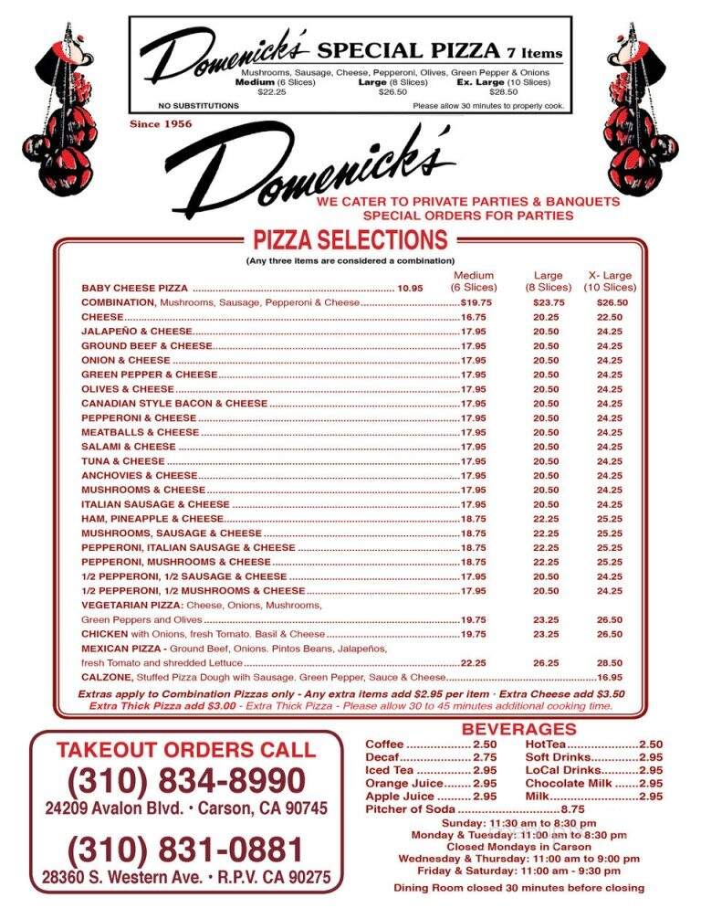 Dominick's Pizz House - Carson, CA menu_pic