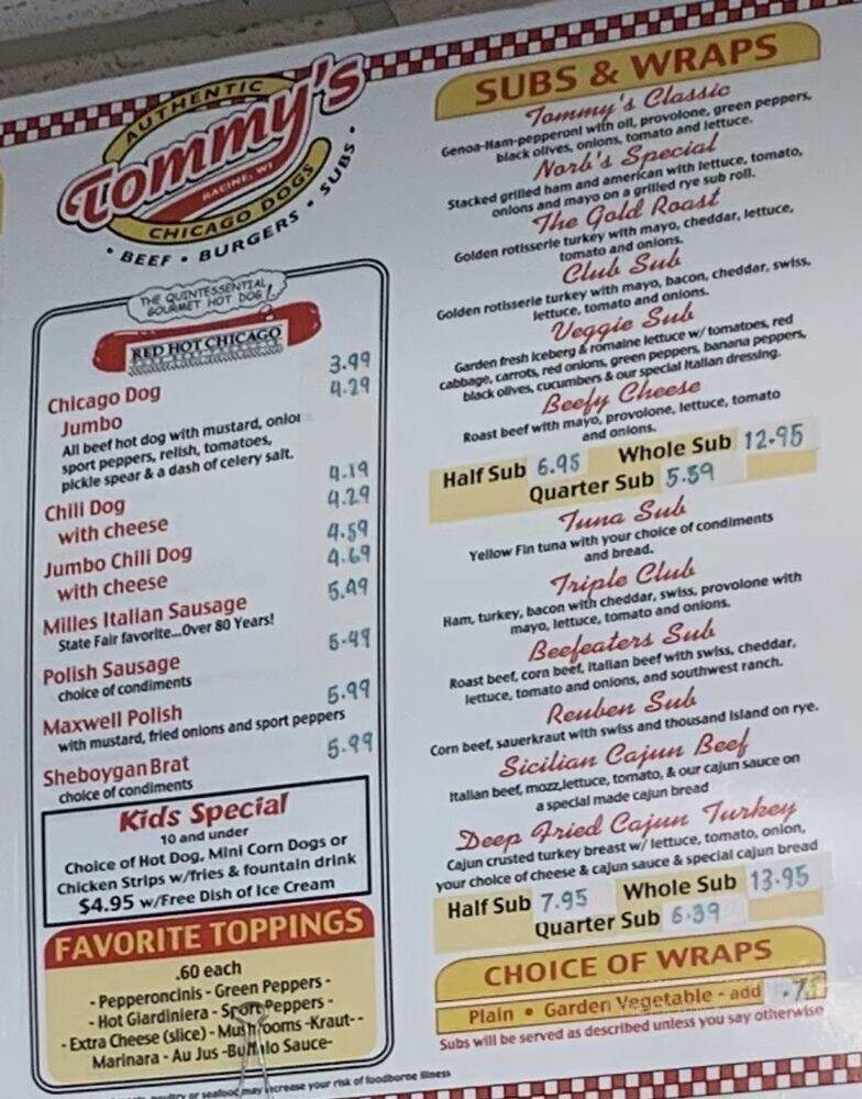 Tommy's Chicago Dogs Subs Soup - Racine, WI menu_pic