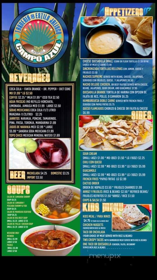 Campo Azul - Pasadena, TX menu_pic