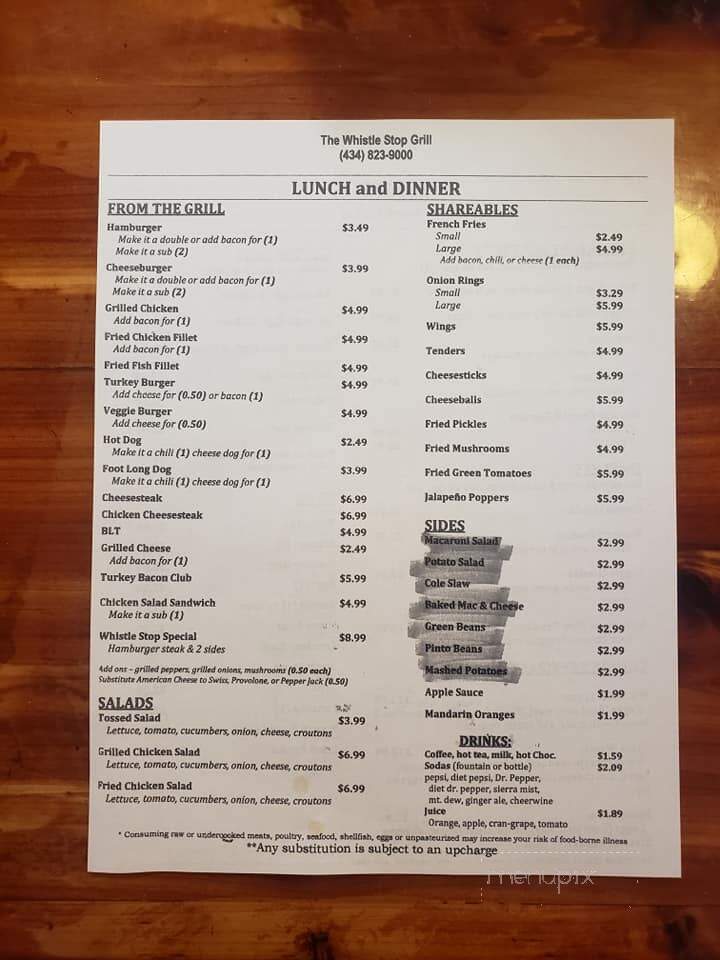 Whistle Stop Grill - Crozet, VA menu_pic